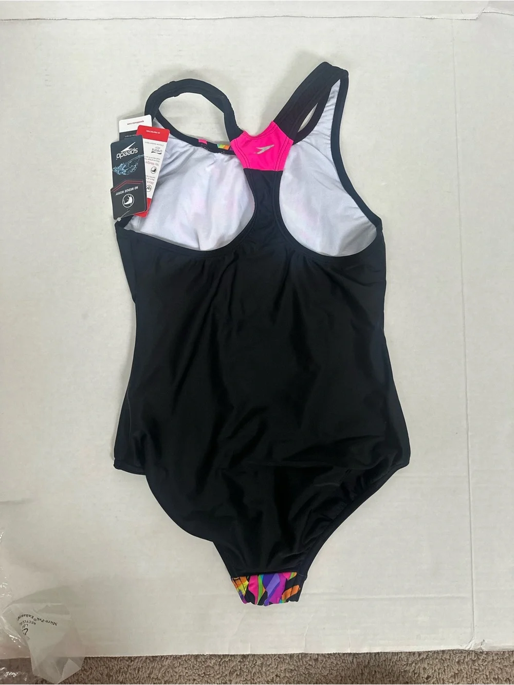 Speedo Black One-Piece with Bright Multi-Color Abstract Front